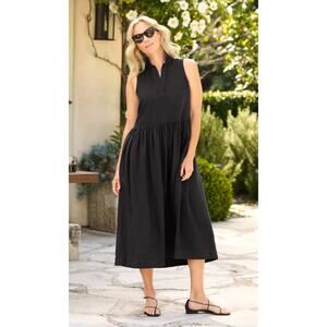 Frank & Eileen Daphne Washed Linen Pop Over Dress Black